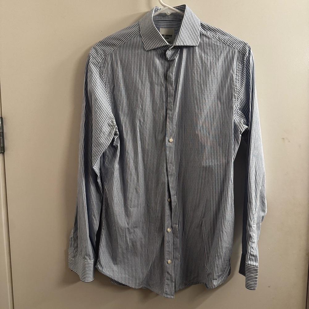 Ben Sherman Navy and White Striped Dress Shirt